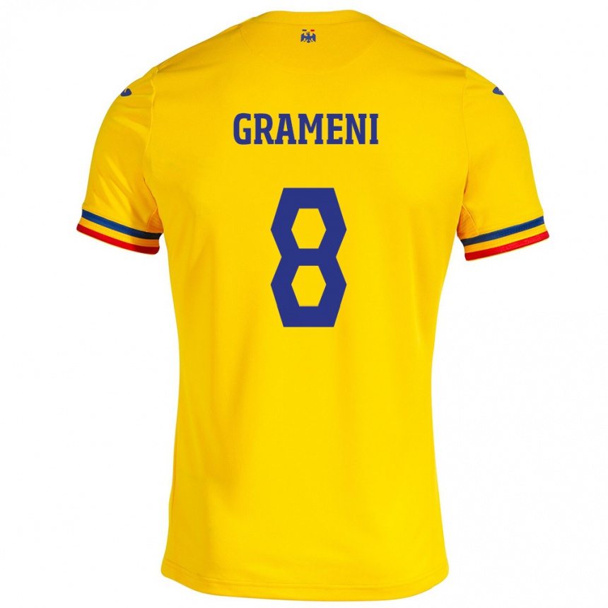 Niño Fútbol Camiseta Rumania Constantin Grameni #8 Amarillo 1ª Equipación 24-26 Perú