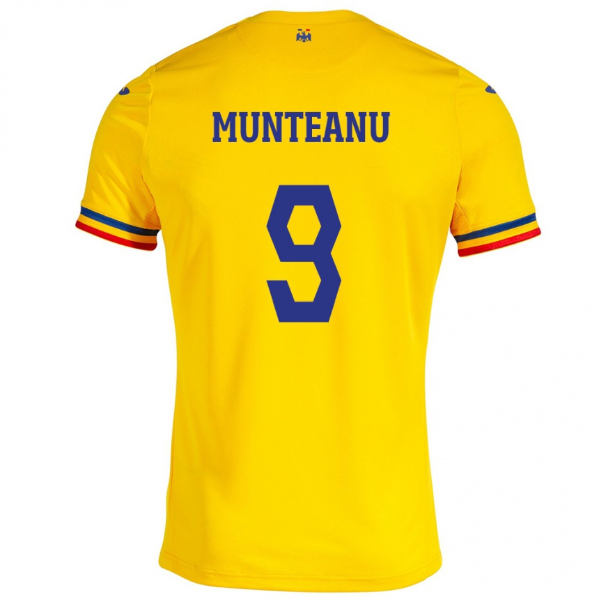 Niño Fútbol Camiseta Rumania Louis Munteanu #9 Amarillo 1ª Equipación 24-26 Perú