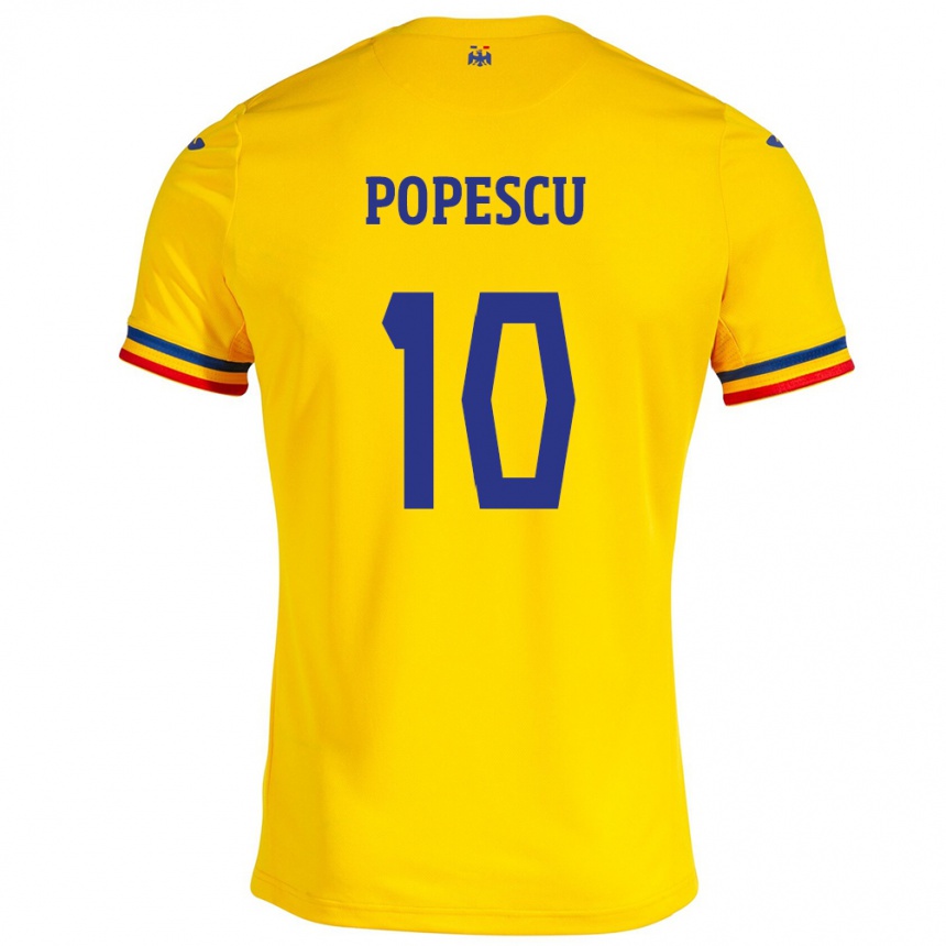 Niño Fútbol Camiseta Rumania Octavian Popescu #10 Amarillo 1ª Equipación 24-26 Perú