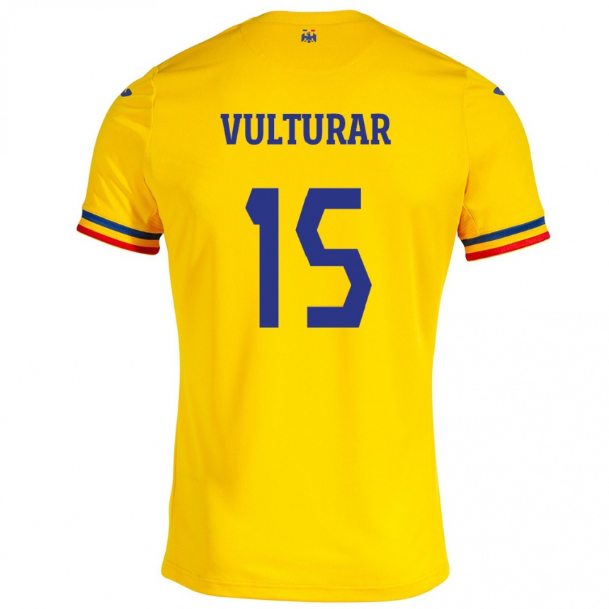 Niño Fútbol Camiseta Rumania Cătălin Vulturar #15 Amarillo 1ª Equipación 24-26 Perú