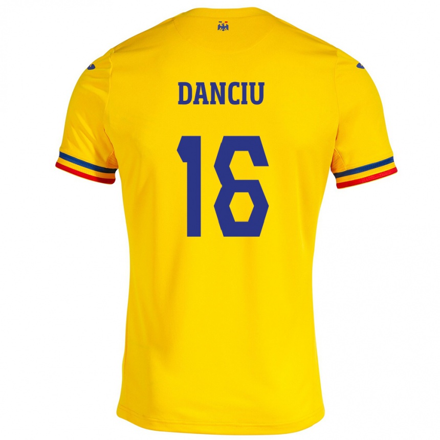 Niño Fútbol Camiseta Rumania Marian Danciu #16 Amarillo 1ª Equipación 24-26 Perú