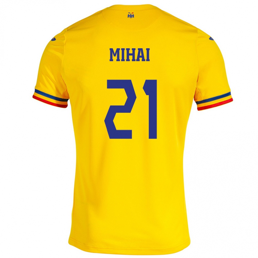 Niño Fútbol Camiseta Rumania Cristian Mihai #21 Amarillo 1ª Equipación 24-26 Perú