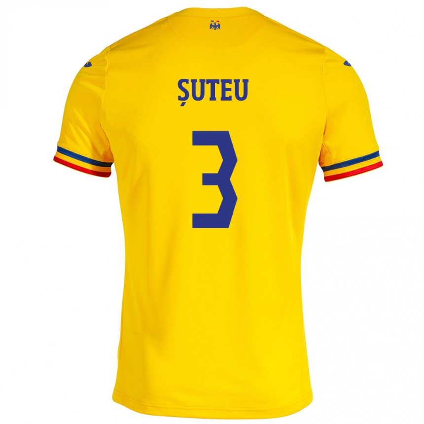 Niño Fútbol Camiseta Rumania Alexandru Șuteu #3 Amarillo 1ª Equipación 24-26 Perú