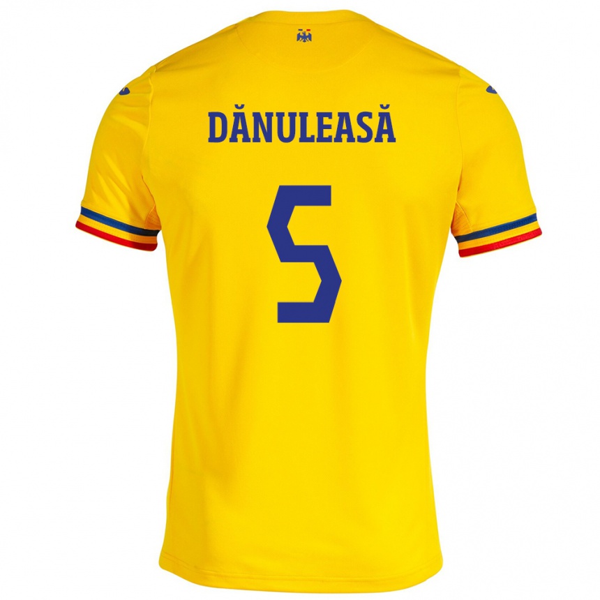 Niño Fútbol Camiseta Rumania Gabriel Dănuleasă #5 Amarillo 1ª Equipación 24-26 Perú