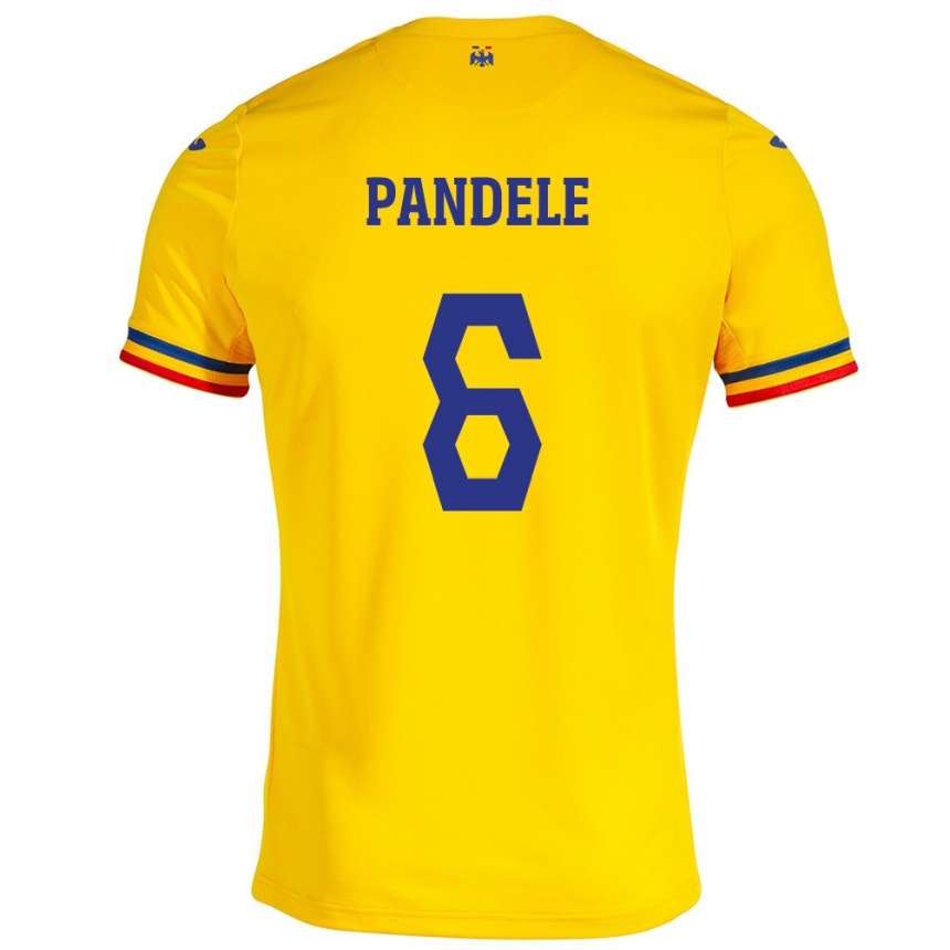 Niño Fútbol Camiseta Rumania Andrei Pandele #6 Amarillo 1ª Equipación 24-26 Perú