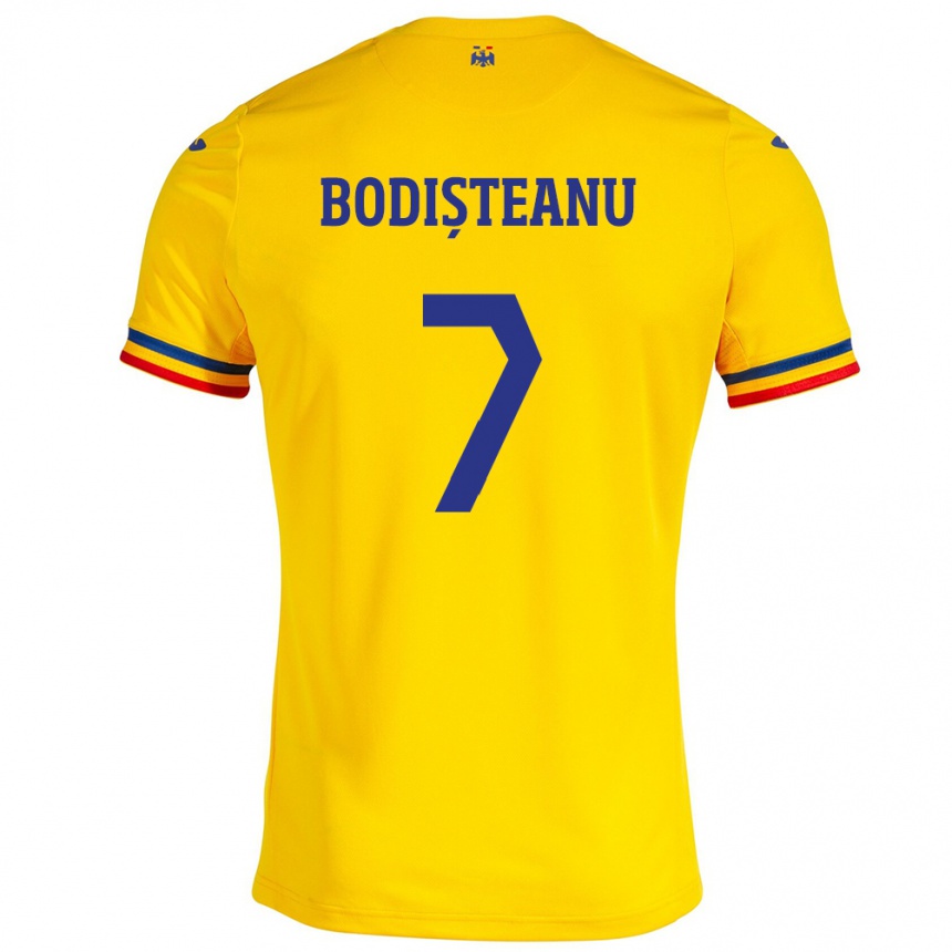 Niño Fútbol Camiseta Rumania Ștefan Bodișteanu #7 Amarillo 1ª Equipación 24-26 Perú