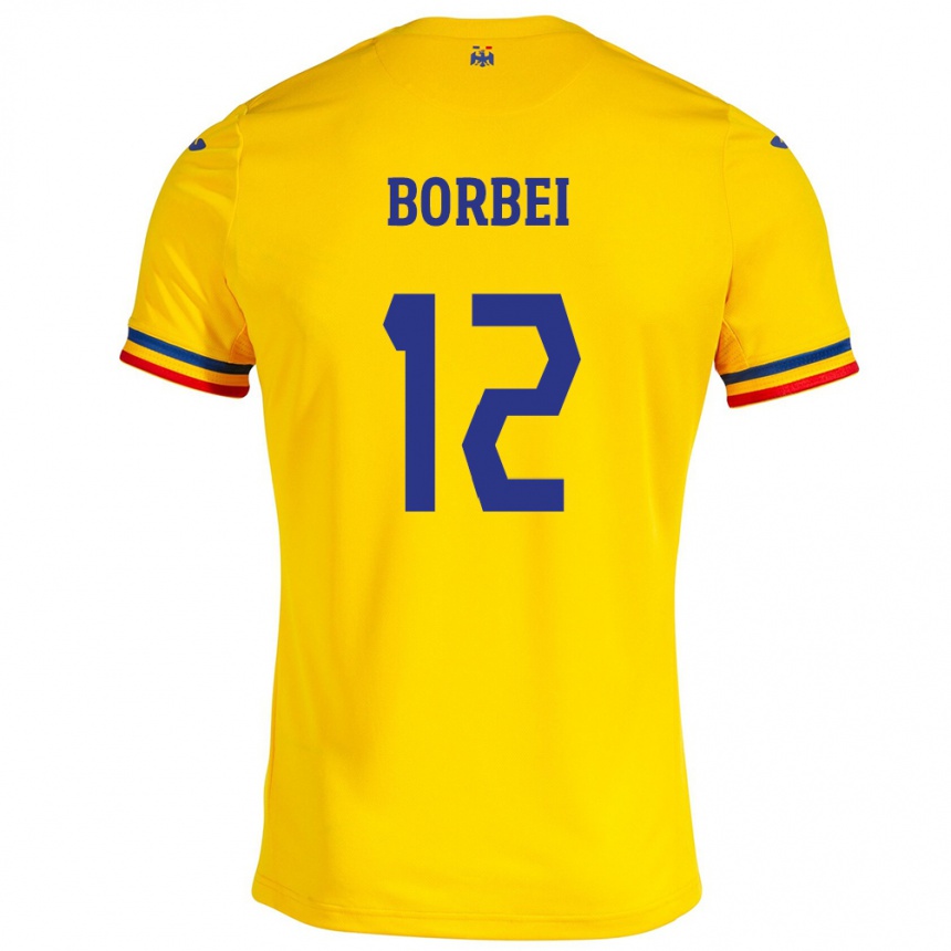 Niño Fútbol Camiseta Rumania Alexandru Borbei #12 Amarillo 1ª Equipación 24-26 Perú