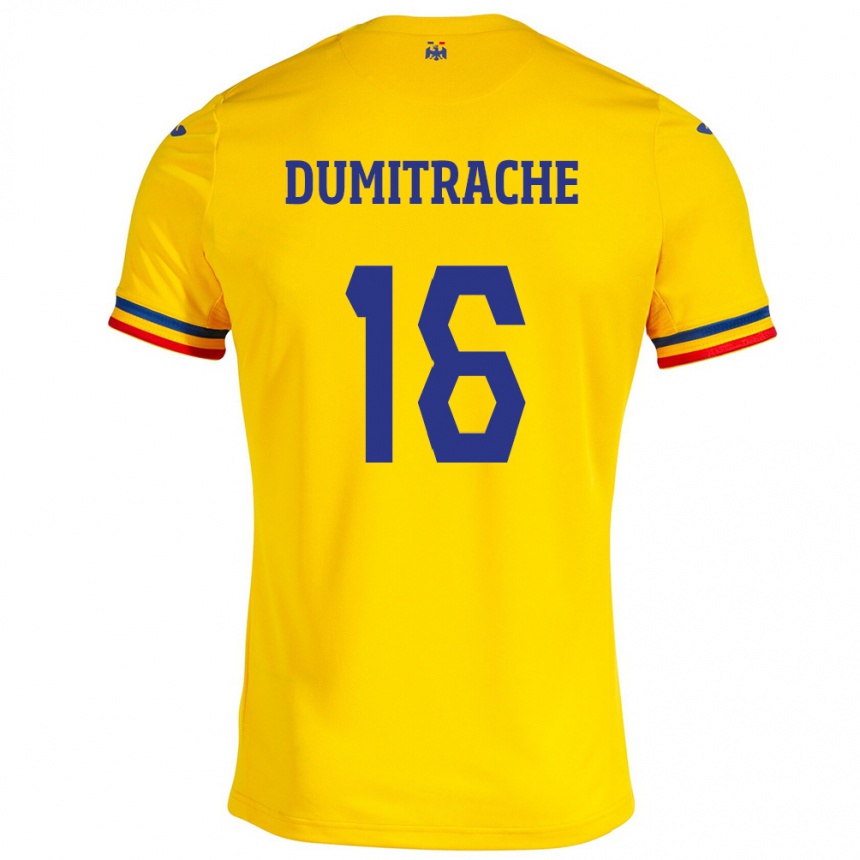 Niño Fútbol Camiseta Rumania Valentin Dumitrache #16 Amarillo 1ª Equipación 24-26 Perú