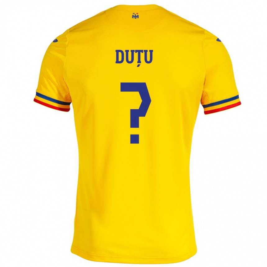 Niño Fútbol Camiseta Rumania Matteo Duțu #0 Amarillo 1ª Equipación 24-26 Perú