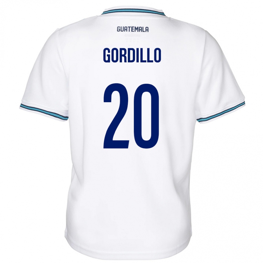 Niño Fútbol Camiseta Guatemala Gerardo Gordillo #20 Blanco 1ª Equipación 24-26 Perú