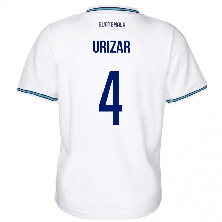 Niño Fútbol Camiseta Guatemala Jeshua Urizar #4 Blanco 1ª Equipación 24-26 Perú