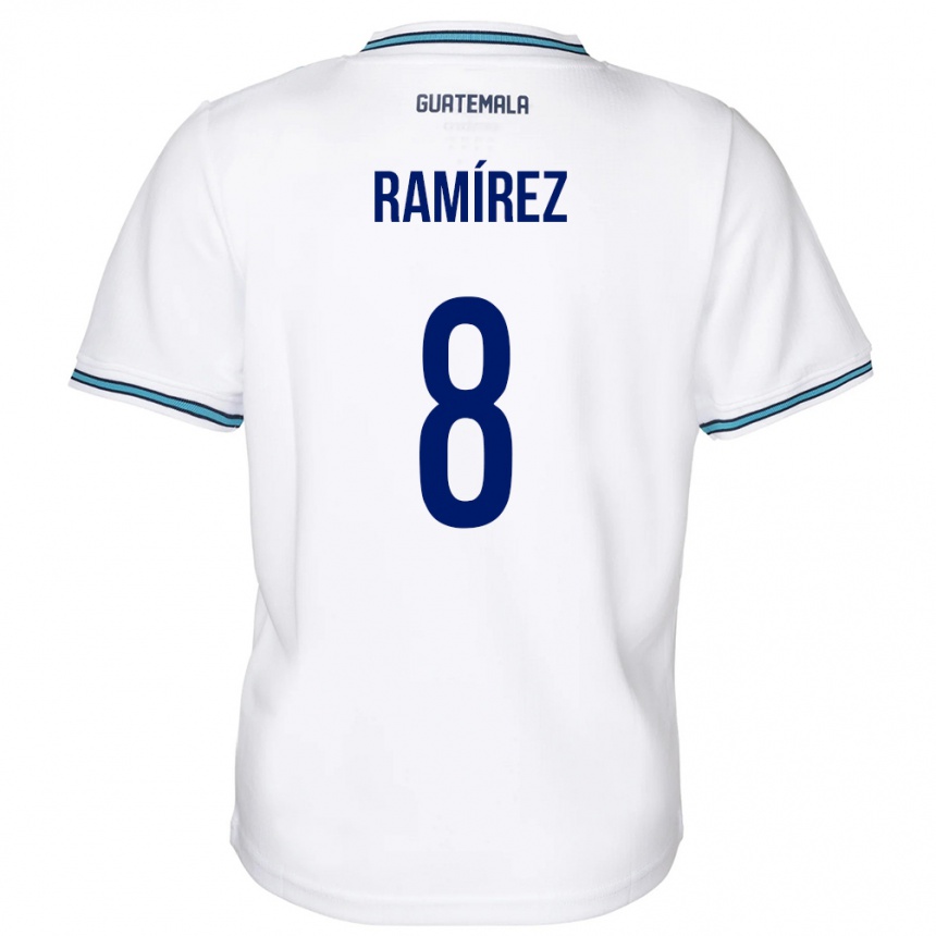 Niño Fútbol Camiseta Guatemala Dennis Ramírez #8 Blanco 1ª Equipación 24-26 Perú