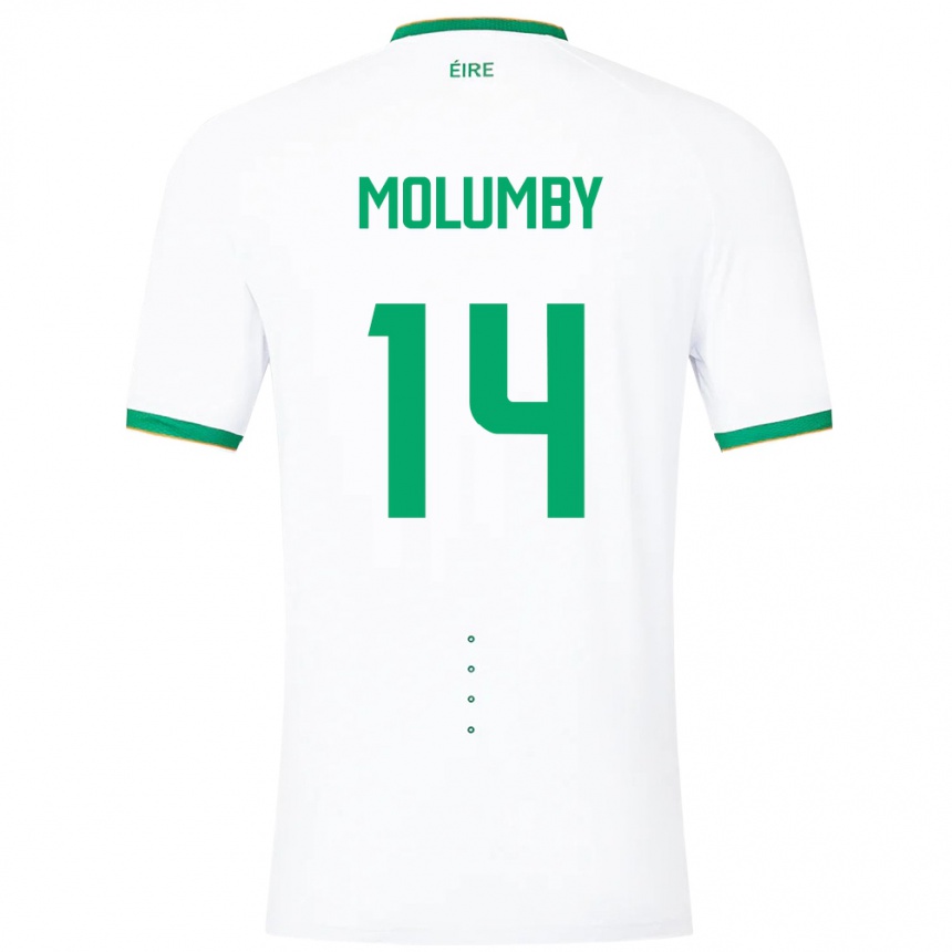 Niño Fútbol Camiseta Irlanda Jayson Molumby #14 Blanco 2ª Equipación 24-26 Perú