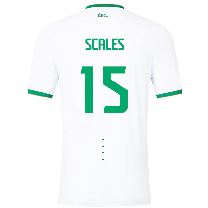 Niño Fútbol Camiseta Irlanda Liam Scales #15 Blanco 2ª Equipación 24-26 Perú