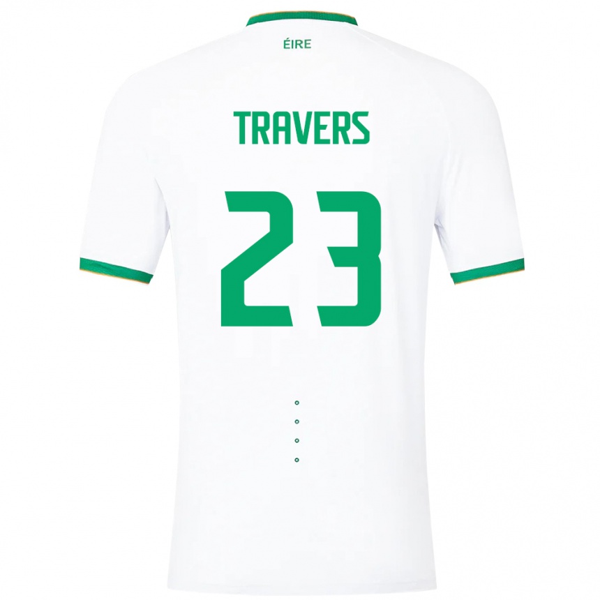 Niño Fútbol Camiseta Irlanda Mark Travers #23 Blanco 2ª Equipación 24-26 Perú