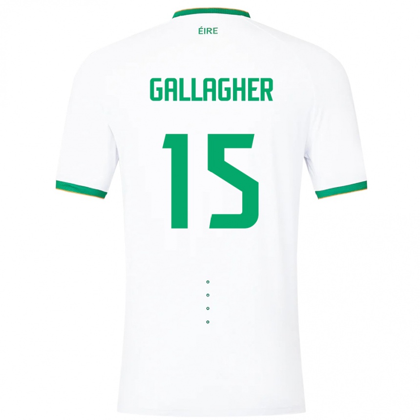 Niño Fútbol Camiseta Irlanda Oisín Gallagher #15 Blanco 2ª Equipación 24-26 Perú