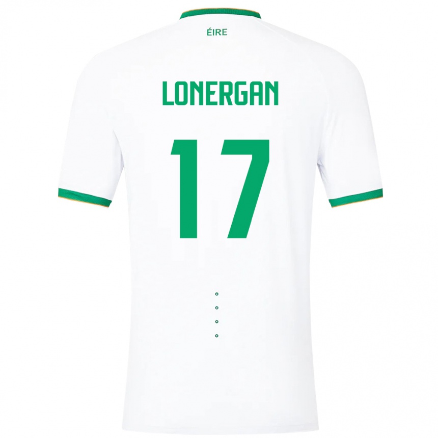 Niño Fútbol Camiseta Irlanda Tom Lonergan #17 Blanco 2ª Equipación 24-26 Perú