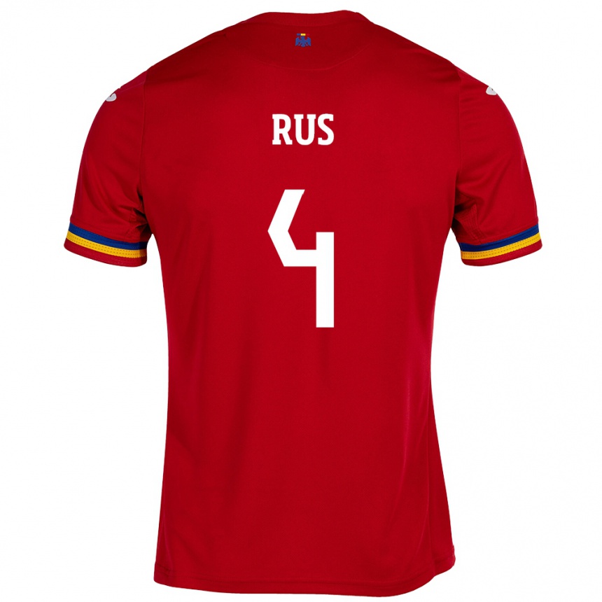 Niño Fútbol Camiseta Rumania Adrian Rus #4 Rojo 2ª Equipación 24-26 Perú