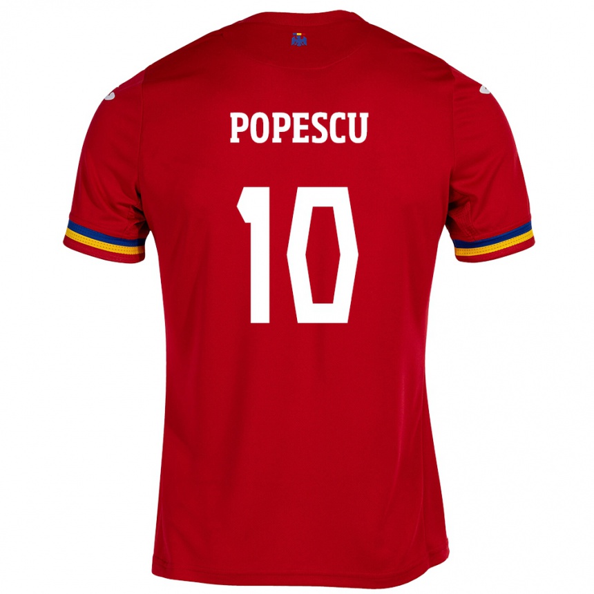 Niño Fútbol Camiseta Rumania Octavian Popescu #10 Rojo 2ª Equipación 24-26 Perú