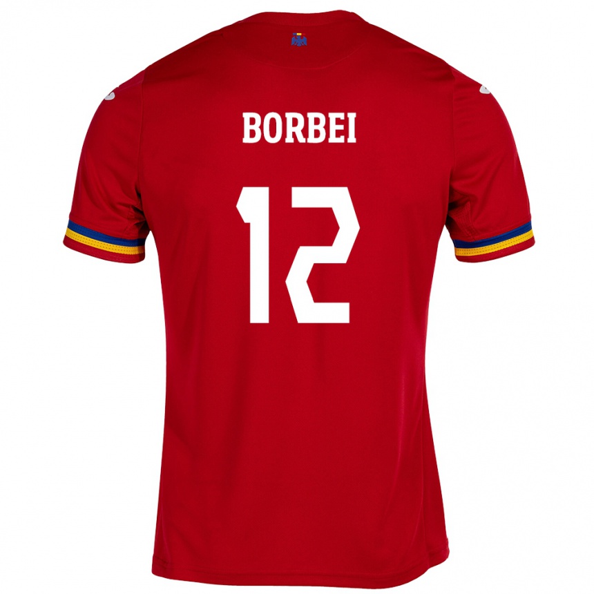 Niño Fútbol Camiseta Rumania Alexandru Borbei #12 Rojo 2ª Equipación 24-26 Perú