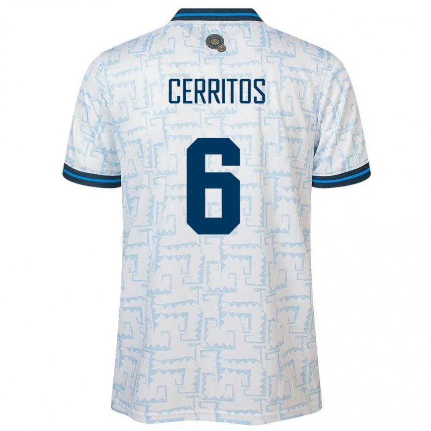 Niño Fútbol Camiseta El Salvador Mauricio Cerritos #6 Blanco 2ª Equipación 24-26 Perú