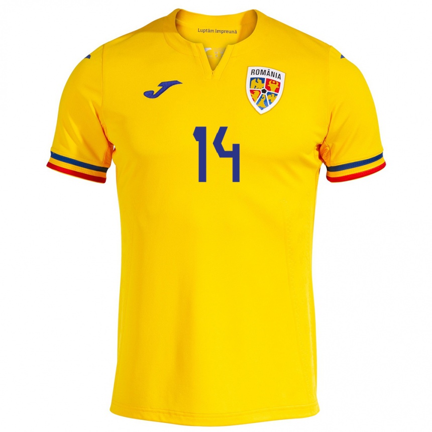 Hombre Fútbol Camiseta Rumania Costyn Gheorghe #14 Amarillo 1ª Equipación 24-26 Perú