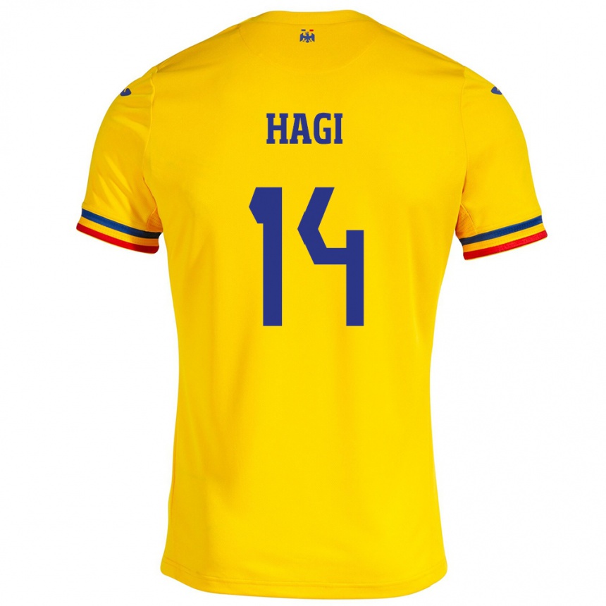 Hombre Fútbol Camiseta Rumania Ianis Hagi #14 Amarillo 1ª Equipación 24-26 Perú