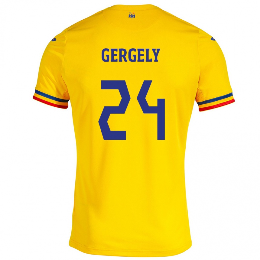 Hombre Fútbol Camiseta Rumania Botond Gergely #24 Amarillo 1ª Equipación 24-26 Perú