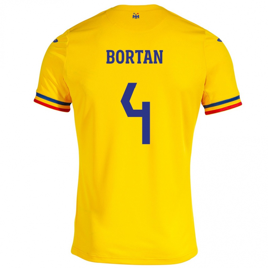 Hombre Fútbol Camiseta Rumania Ioana Bortan #4 Amarillo 1ª Equipación 24-26 Perú