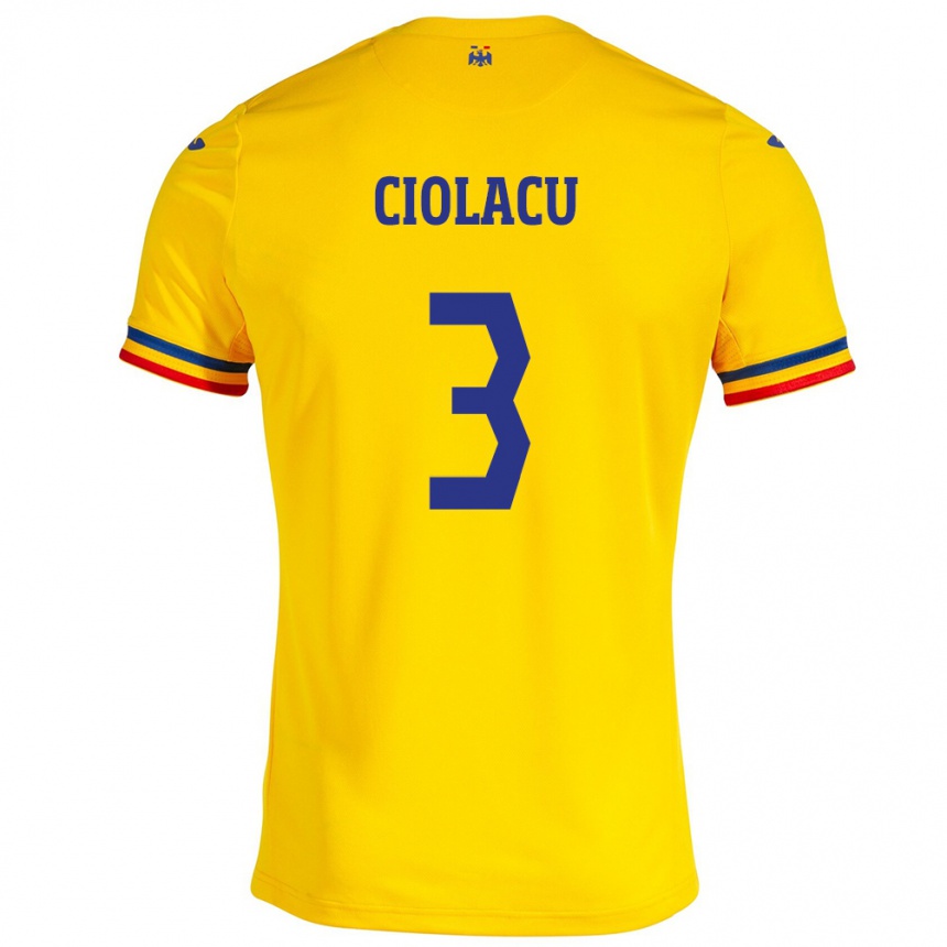 Hombre Fútbol Camiseta Rumania Mihaela Ciolacu #3 Amarillo 1ª Equipación 24-26 Perú