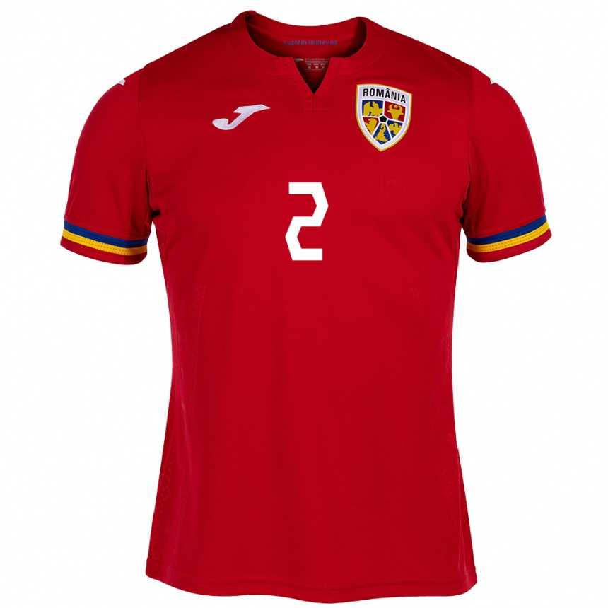 Hombre Fútbol Camiseta Rumania Andrei Rațiu #2 Rojo 2ª Equipación 24-26 Perú