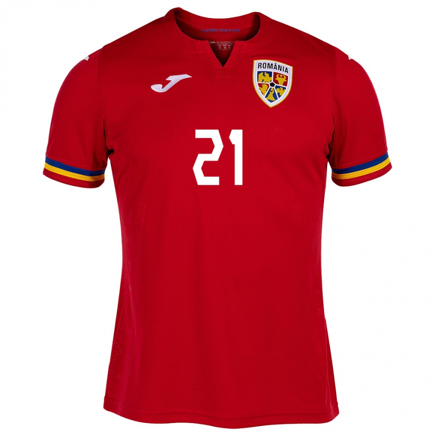 Hombre Fútbol Camiseta Rumania Olimpiu Moruţan #21 Rojo 2ª Equipación 24-26 Perú