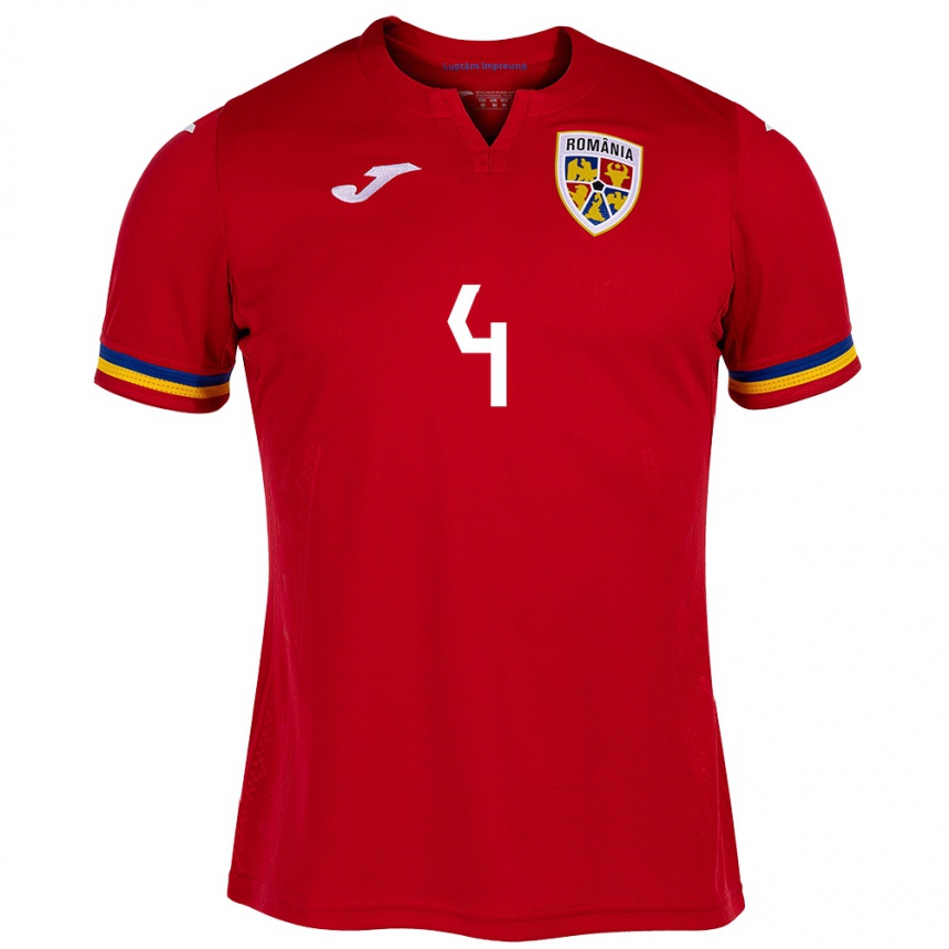 Hombre Fútbol Camiseta Rumania Ștefan Duțu #4 Rojo 2ª Equipación 24-26 Perú