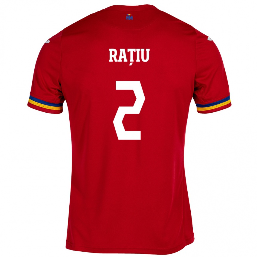 Hombre Fútbol Camiseta Rumania Andrei Rațiu #2 Rojo 2ª Equipación 24-26 Perú