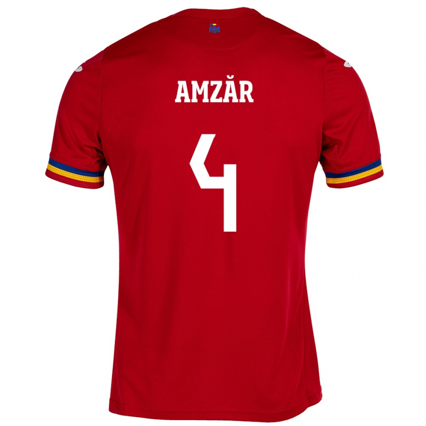 Hombre Fútbol Camiseta Rumania Costin Amzăr #4 Rojo 2ª Equipación 24-26 Perú