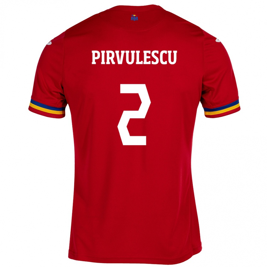 Hombre Fútbol Camiseta Rumania Sergiu Pîrvulescu #2 Rojo 2ª Equipación 24-26 Perú