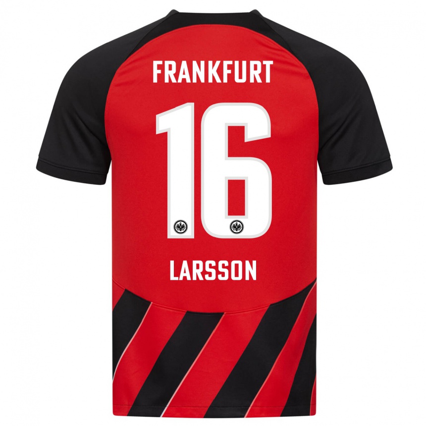 Niño Fútbol Camiseta Hugo Larsson #16 Negro Rojo 1ª Equipación 2023/24 Perú