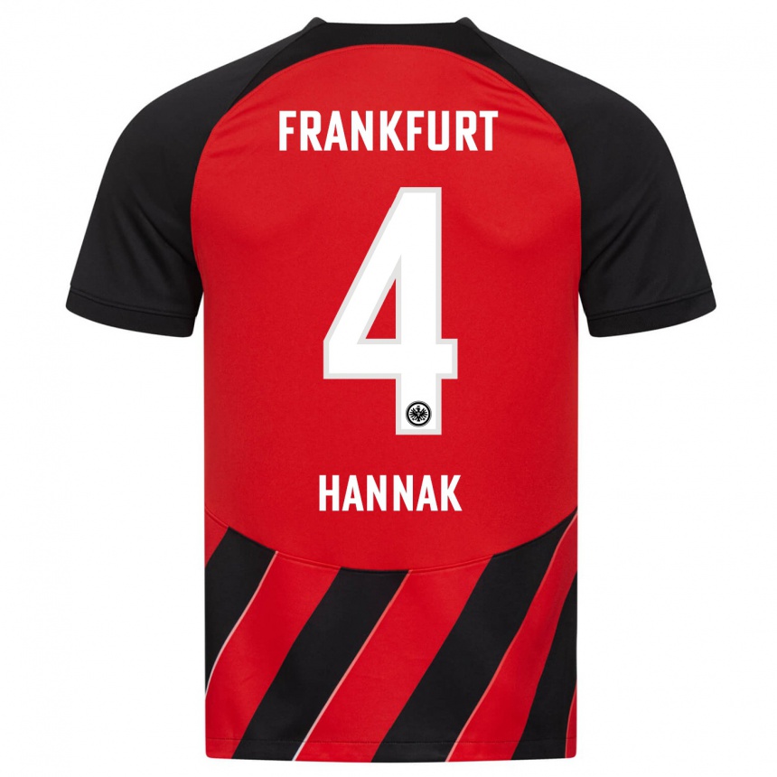 Niño Fútbol Camiseta Tim Hannak #4 Negro Rojo 1ª Equipación 2023/24 Perú