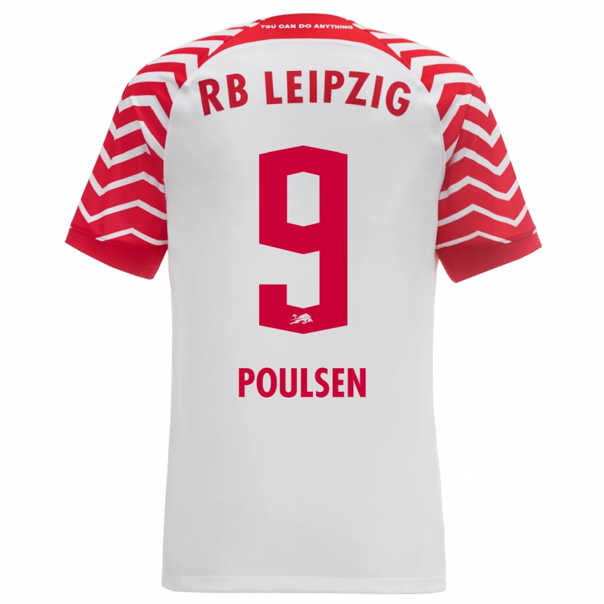 Niño Fútbol Camiseta Yussuf Poulsen #9 Blanco 1ª Equipación 2023/24 Perú