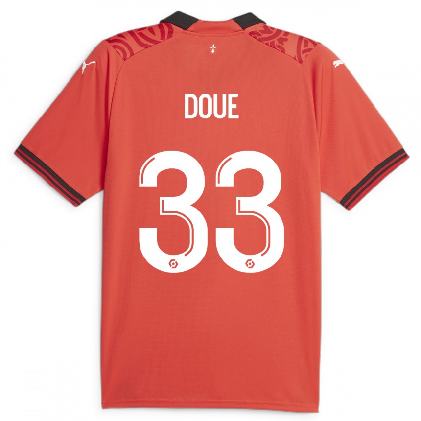 Niño Fútbol Camiseta Désiré Doué #33 Rojo 1ª Equipación 2023/24 Perú