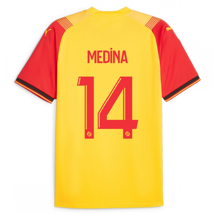 Niño Fútbol Camiseta Facundo Medina #14 Amarillo 1ª Equipación 2023/24 Perú