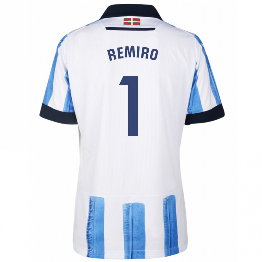 Niño Fútbol Camiseta Álex Remiro #1 Azul Blanco 1ª Equipación 2023/24 Perú