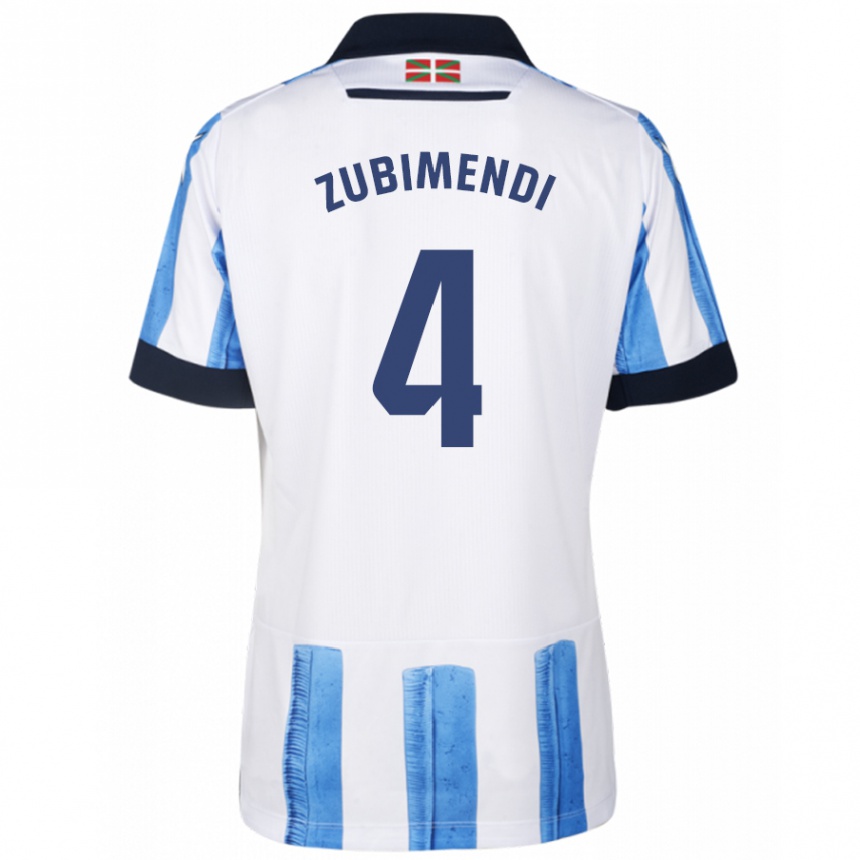 Niño Fútbol Camiseta Martín Zubimendi #4 Azul Blanco 1ª Equipación 2023/24 Perú