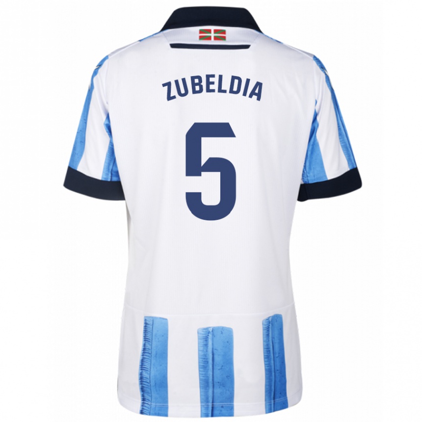 Niño Fútbol Camiseta Igor Zubeldia #5 Azul Blanco 1ª Equipación 2023/24 Perú