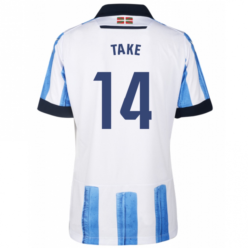 Niño Fútbol Camiseta Takefusa Kubo #14 Azul Blanco 1ª Equipación 2023/24 Perú