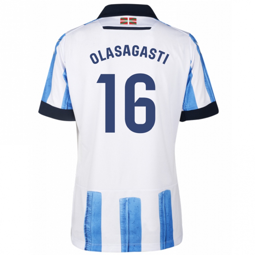 Niño Fútbol Camiseta Jon Ander Olasagasti #16 Azul Blanco 1ª Equipación 2023/24 Perú