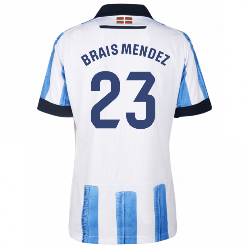 Niño Fútbol Camiseta Brais Méndez #23 Azul Blanco 1ª Equipación 2023/24 Perú