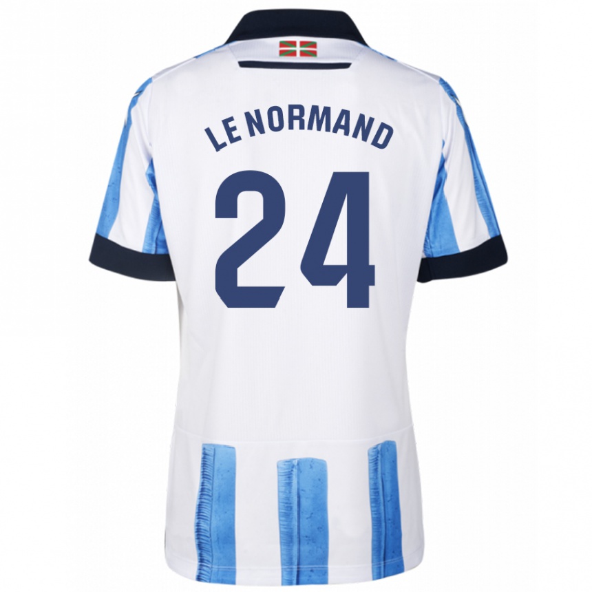 Niño Fútbol Camiseta Robin Le Normand #24 Azul Blanco 1ª Equipación 2023/24 Perú