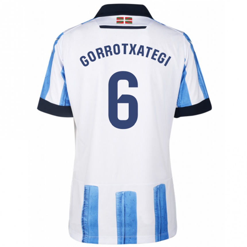 Niño Fútbol Camiseta Jon Gorrotxategi #6 Azul Blanco 1ª Equipación 2023/24 Perú