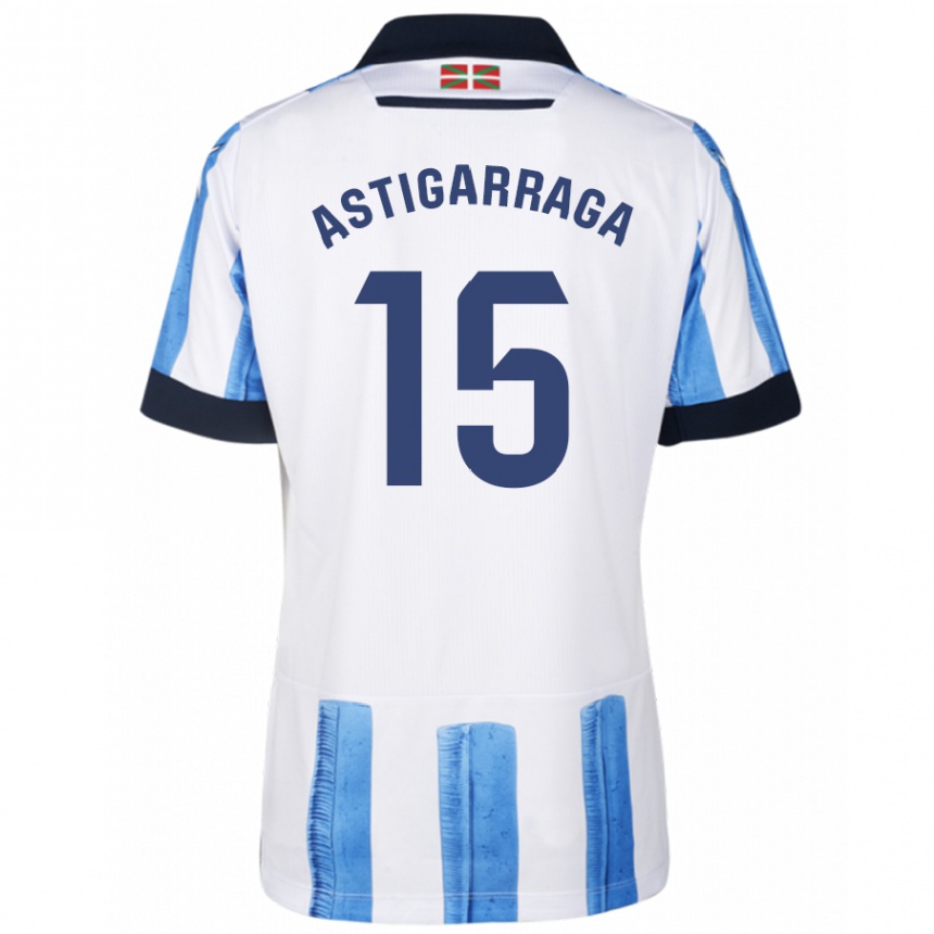 Niño Fútbol Camiseta Eneko Astigarraga #15 Azul Blanco 1ª Equipación 2023/24 Perú